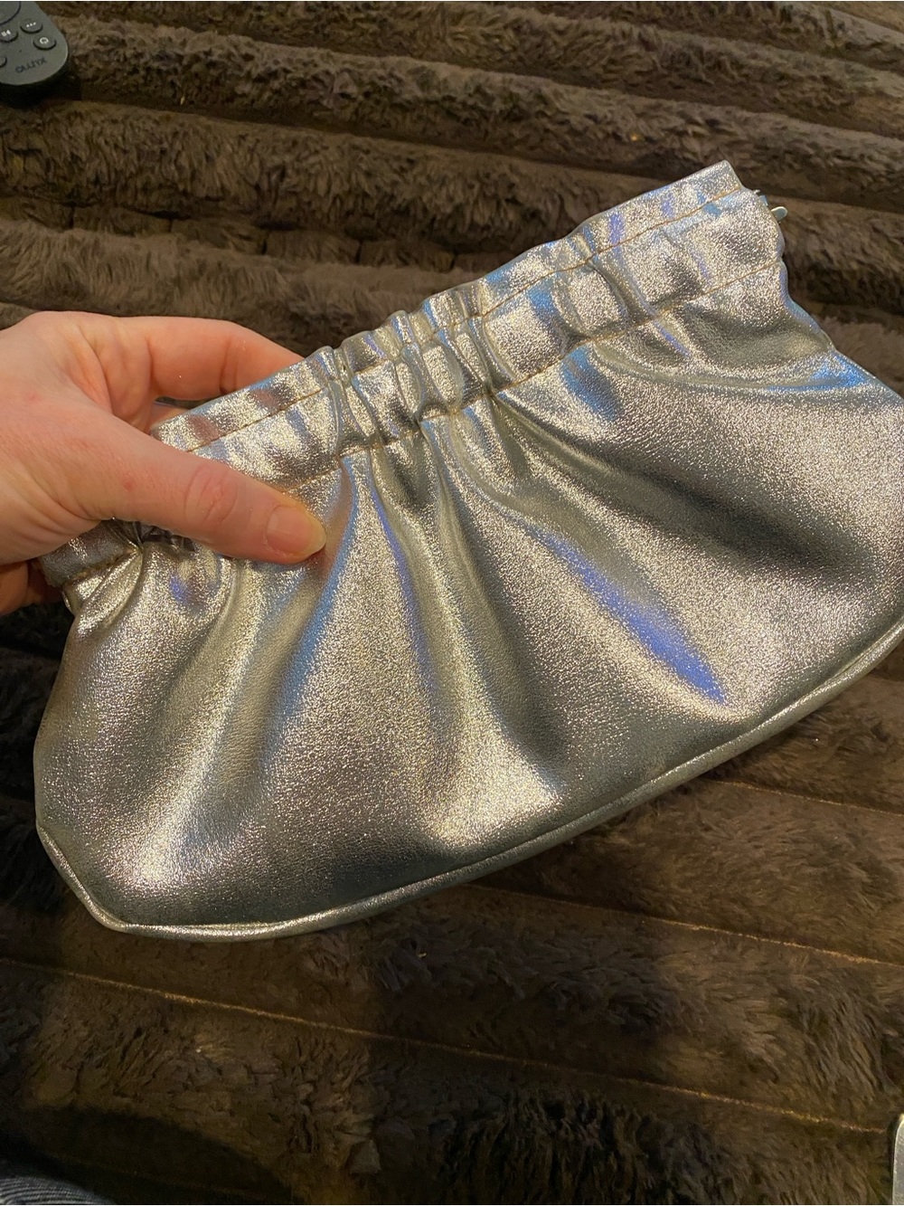 Silver Metallic Ruched Wristlet Clutch